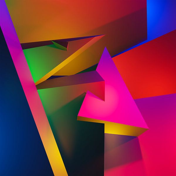 Abstrakte Komposition mit kubistischer Pyramide und 3d-Blöcken von Pat Bloom - Moderne 3D, abstracte kubistische en futurisme kunst