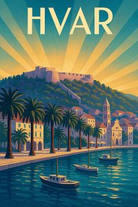 Hvar Adriatischer Hafen Art Deco Poster