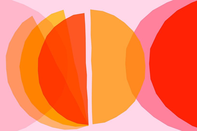 Modern mid-century Bauhaus shapes pink peach by Mad Dog Art