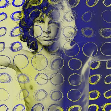 Jim Morrison Modern Abstract Portret in Geel Blauw van Art By Dominic