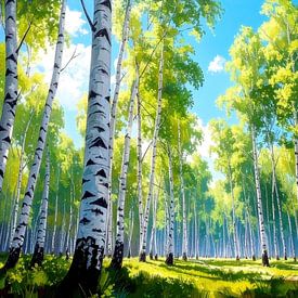 Bouleaux dans une forêt de bouleaux en été sur AidasignArt