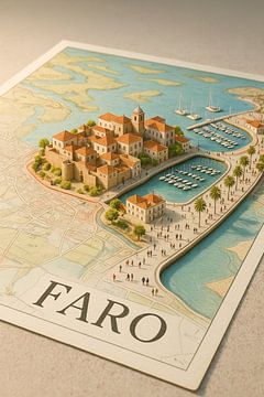 Faro Oude Stad & Jachthaven 3D Kaart - Algarve Hoofdstad Wanddecoratie van Travel Shop