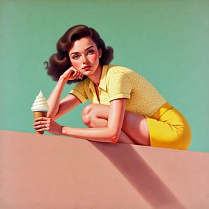 Retro-Frau mit Eiscreme