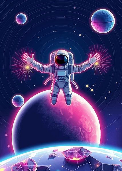 Astronaut im Weltraum mit Planeten von MIROKKU