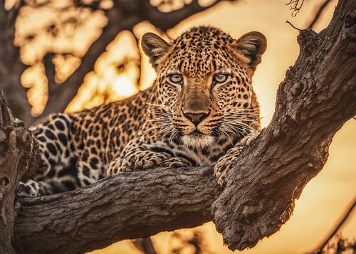 Luipaard loerend naar een prooi
