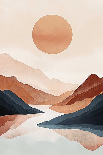 Abstract Mountain Lake in Pastel