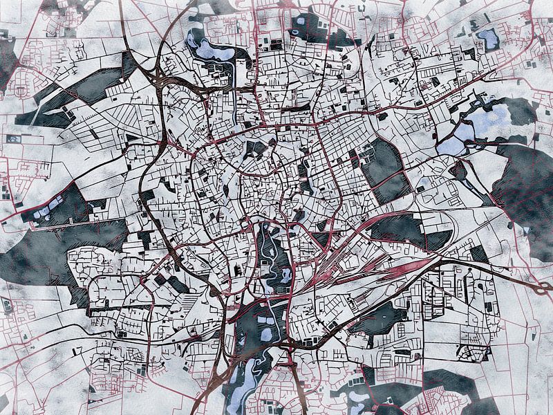 Map of Braunschweig with the style 'White Winter' by Maporia