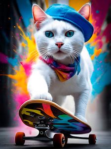 Katze beim Outdoorsport - Skateboard fahren