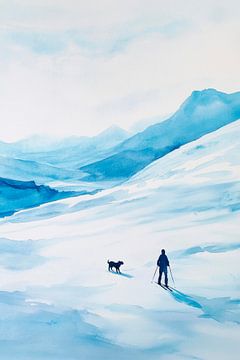 Besneeuwd landschap met trouwe metgezel van Poster Art Shop