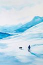 Besneeuwd landschap met trouwe metgezel van Poster Art Shop thumbnail