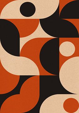 Retro jaren 70 wonen. Abstracte geometrische kunst in zwart, verbrand oranje, wit I van Dina Dankers