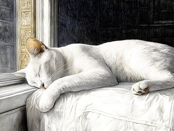 Chaton blanc endormi