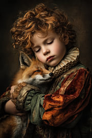 Child with a Fox – Romantic Portrait in Rust by Peter Pen Drawings and Paintings