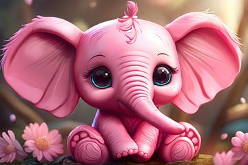 Niedlicher rosa Elefant Mädchen Kinderzimmer van Creavasis