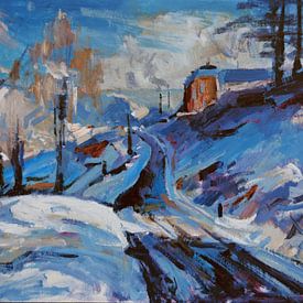 Besneeuwd dorpje van Nop Briex