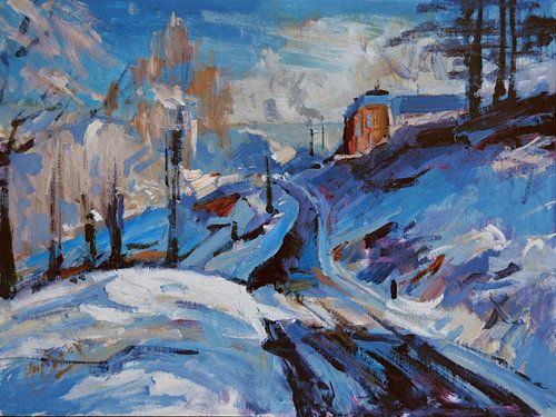 Besneeuwd dorpje van Nop Briex