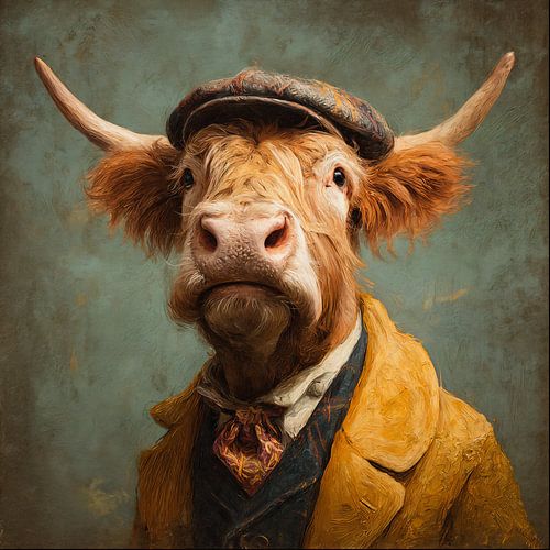 schotse stier met pet