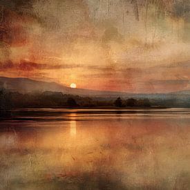 Abstrakte Landschaft – Sanfter Sonnenuntergang über stillen Gewässern von BowiScapes – Kunst und urbane Wandgestaltung