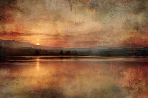Abstract Landschap - Zachte Zonsondergang boven Stil Water van BowiScapes - Fine Art en Urban Wandkunst