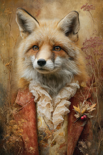 Fox in a Vintage Coat – Elegant Terracotta Portrait