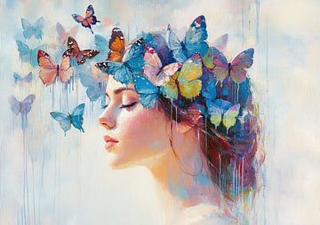 Vrouw en Vlinders | Vrouw Vlinders van Kunst Kriebels