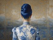 Een portret van een dame in een delfts blauw jurk van Jolique Arte thumbnail