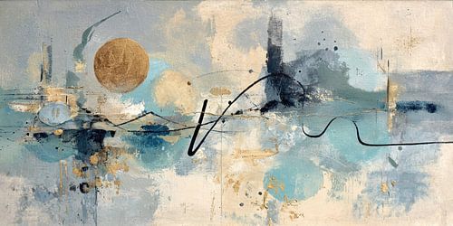 Blauw Goud Abstract Schilderij met Lijn van Joriali Abstract