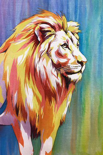 Abstracte kleurrijke leeuw schilderij