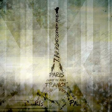 Digital-Art PARIS Eiffel Tower | Geometric Mix No.1 van Melanie Viola