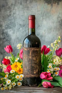 Weinflasche Blumen von Poster Art Shop