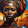Abstract schilderconcept, vrouw in een Afrikaans landschap van Mustafa Kurnaz