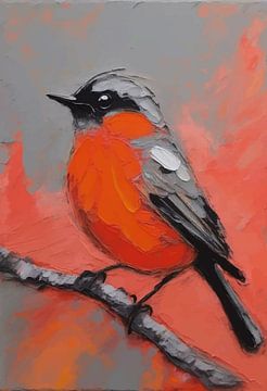 Abstraktes Rotkehlchen-Vogel-Portrait-Gemälde von MIROKKU