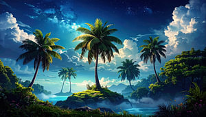 Traumlandschaft Palmen mit Wolken