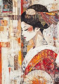 Frau Kimono Gold Fächer von Kunst Laune