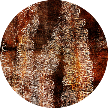 Abstract Botanisch. Varens in diep roestbruin, oranje en zwart van Dina Dankers