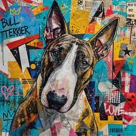 Urban Bullterrier – Graffiti-Pop-Art-Porträt von Betty Maria Digital Art