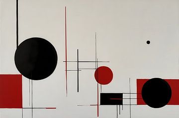 Abstract geometric play in black and red by De Muurdecoratie