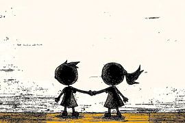 Twee kinderen hand in hand van Art & Soul Creations