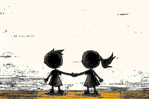 Twee kinderen hand in hand