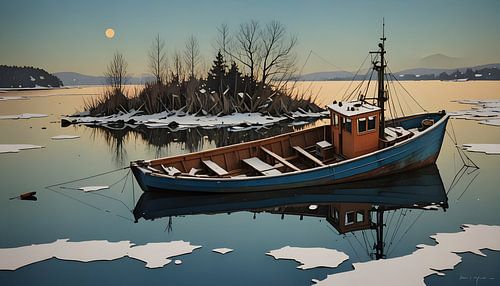 Bateau de pêche sur un lac suédois