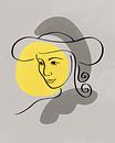 Woman with hat line art with three organic shapes in yellow and grey by Tanja Udelhofen thumbnail