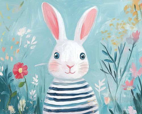 Rabbit Flowers | Merry Rabbit by Eye catching paintings
