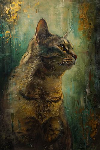 Elegante kat in kleurrijke olieverf