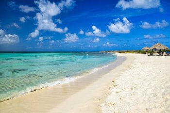 A view of Aruba's stony coast and the Caribbean Sea