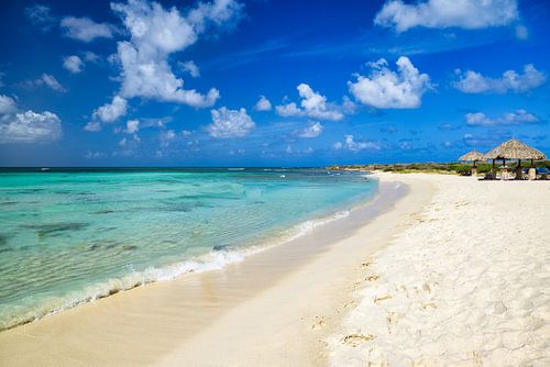 Uitzicht op de steenachtige kust van Aruba'en de Caribische Zee