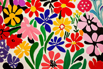 Jardin de fleurs d'inspiration Matisse aux formes et aux couleurs vives
