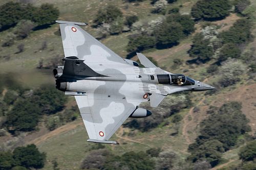 Qatar Emiri Air Force Rafale shows the top in a Greek valley