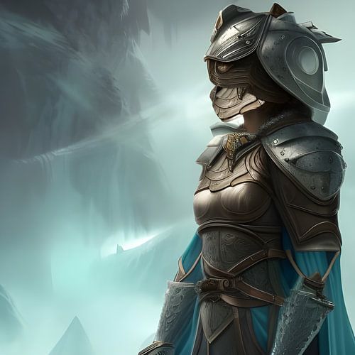 Fantasy krijger van het element water in harnas