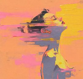 Female portrait | Woman Yellow-Pink by Wonderful Art