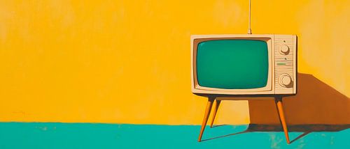 Retro televisie voor gele achtergrond